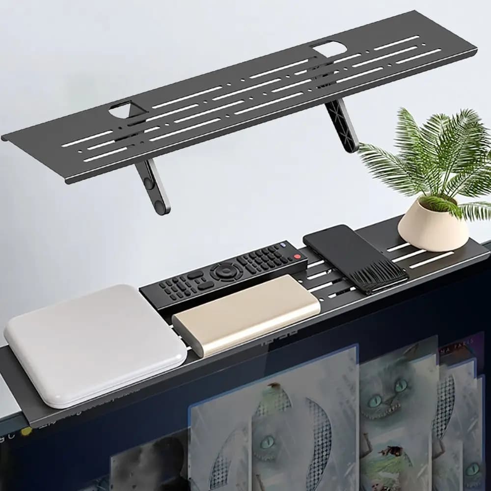 Universal TV top shelf screen, top storage rack, monitor organizer, office computer router support, display to save space