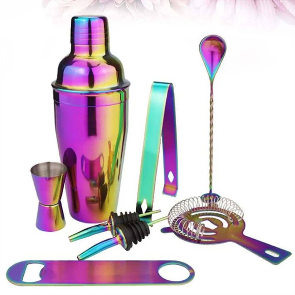 8Pcs Cocktail Shaker Kit Stainless Steel Colorful Plating Bartender Tools Set Mixer Drinks for Bar Restaurant Pub