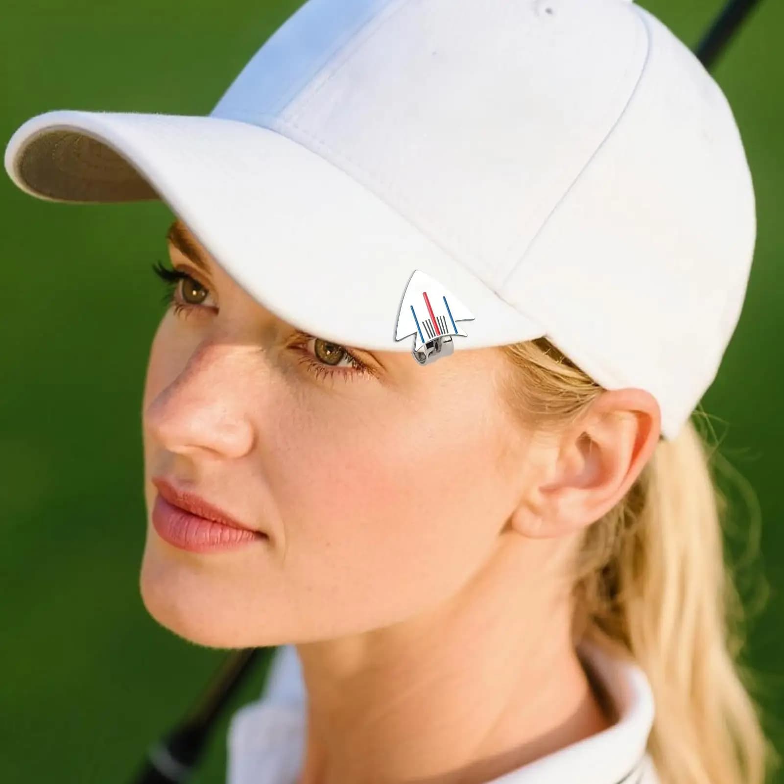 Clip per cappello con pennarello per pallina da golf Forniture in lega di zinco con segno di mira per pallina a 3 linee Indicatore per pallina da golf per erba da gioco per mazze all'aperto