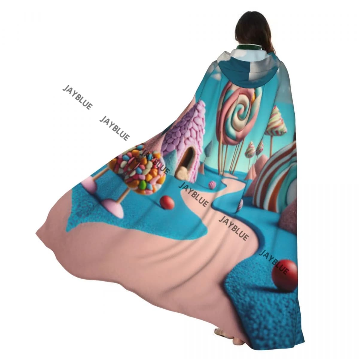 Mantello lungo mantello Candyland Magical Land Mantello con cappuccio Cappotto Felpe con cappuccio autunnali