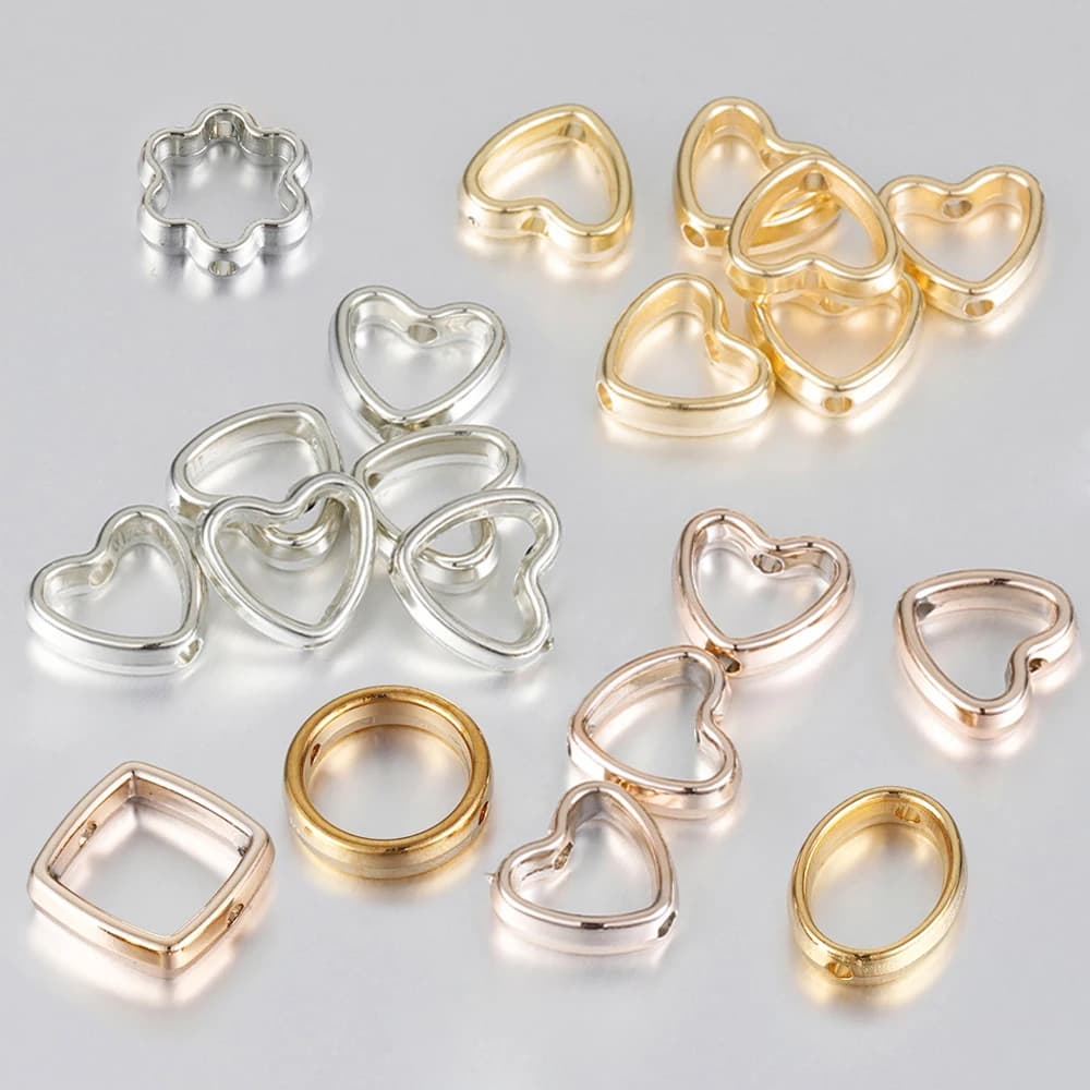 50 pezzi cuore d'amore due fori perline CCB cornice perline distanziatrici collana fai da te bracciale connettori pendenti creazione di gioielli accessori