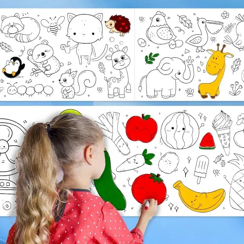 Kids Coloring Paper Roll Sticky DIY Wall Floor Painting Color Filling Graffiti Educational Art Toys for Children Birthday Gifts