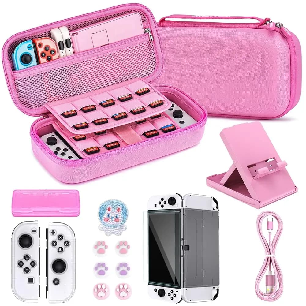 Accessori per console Switch Confezione regalo con custodia per il trasporto Custodia protettiva Protezione per lo schermo Supporto regolabile, custodia per giochi
