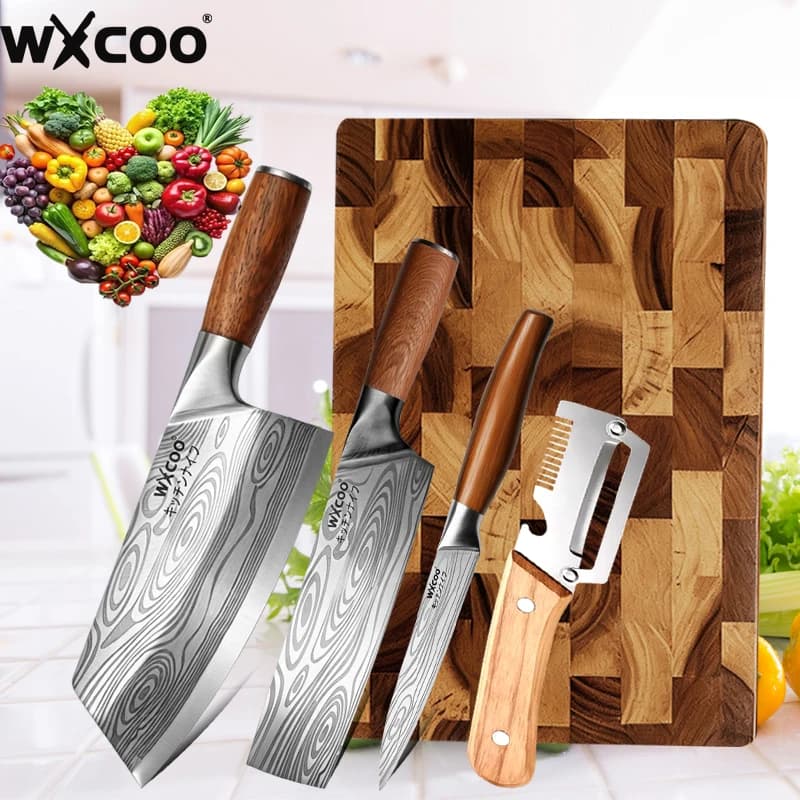 WXCOO Professional Kitchen Knife Stainless Steel Meat Cleaver Fruit Vegetable Peeler Knife for Cooking Kitchen Cutting Tools