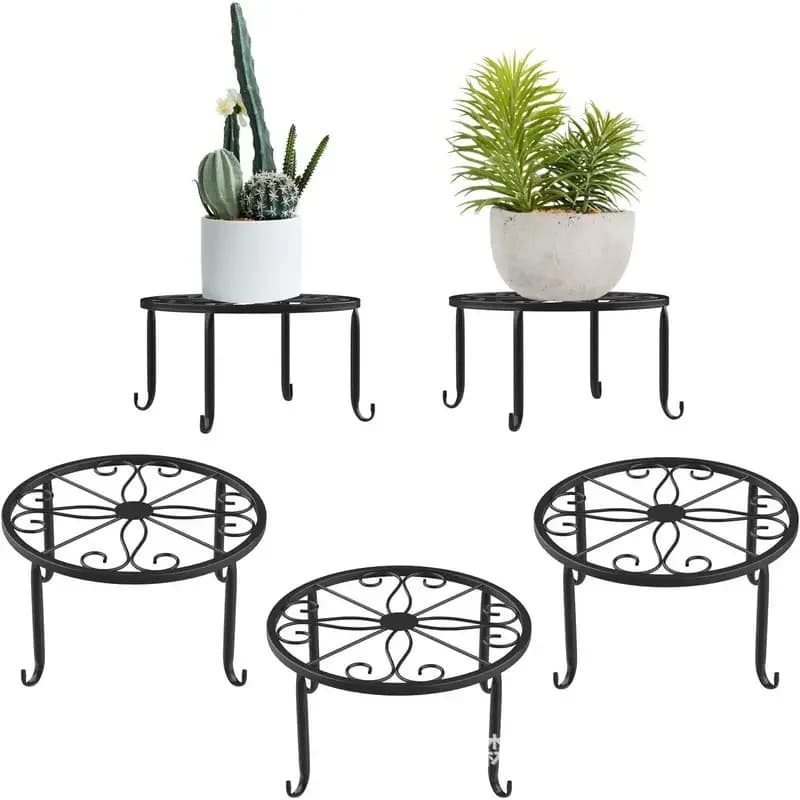 Set di 5 Pezzi in Ferro Battuto per Balcone, Supporto per Fiori da Esterno, Scaffale da Terra a Soffitto