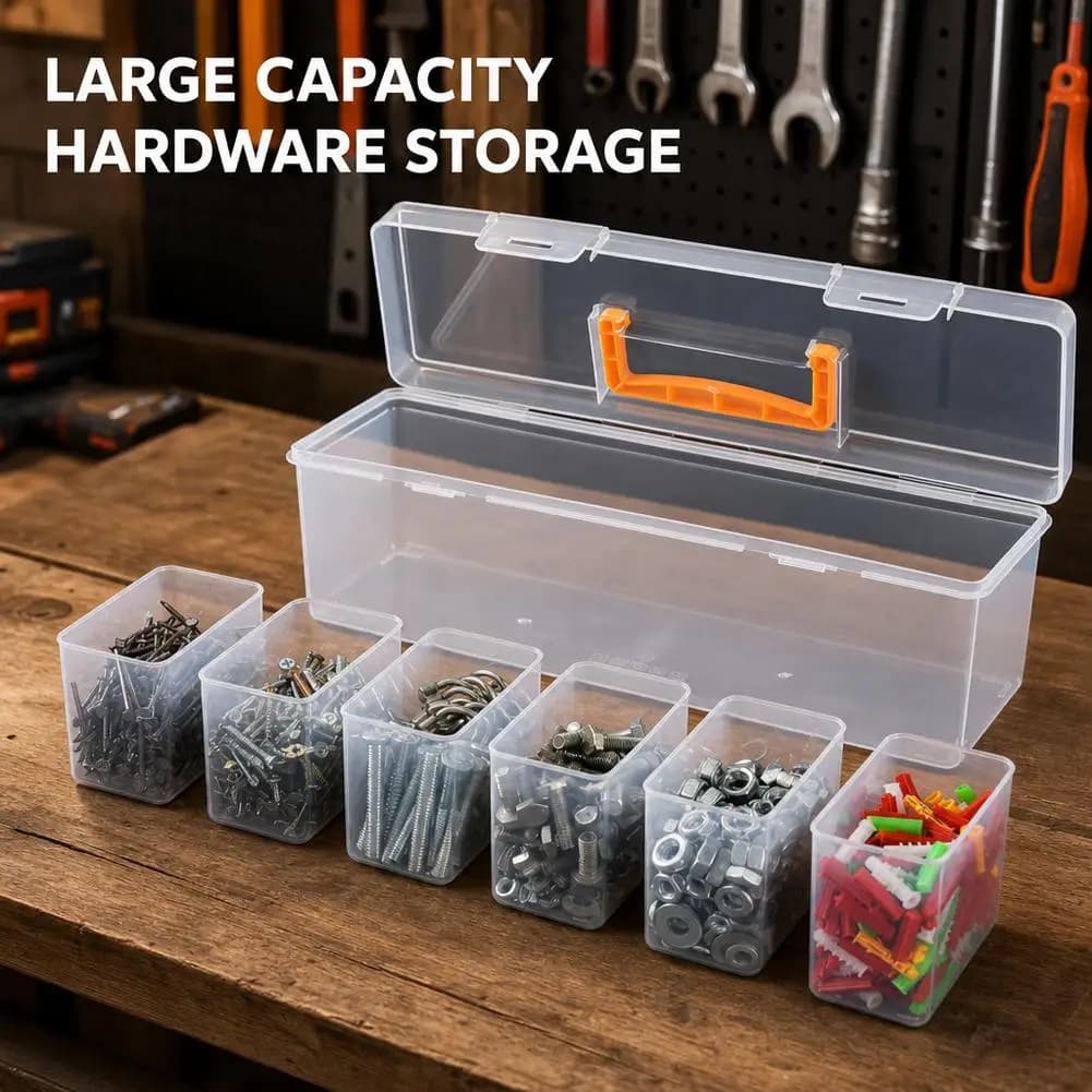Tool Organizer Storage Box Clear Compartment Hardware Case Portable 6 Grid Plastic Tackle Bin Handheld Craft Cabinet Garage