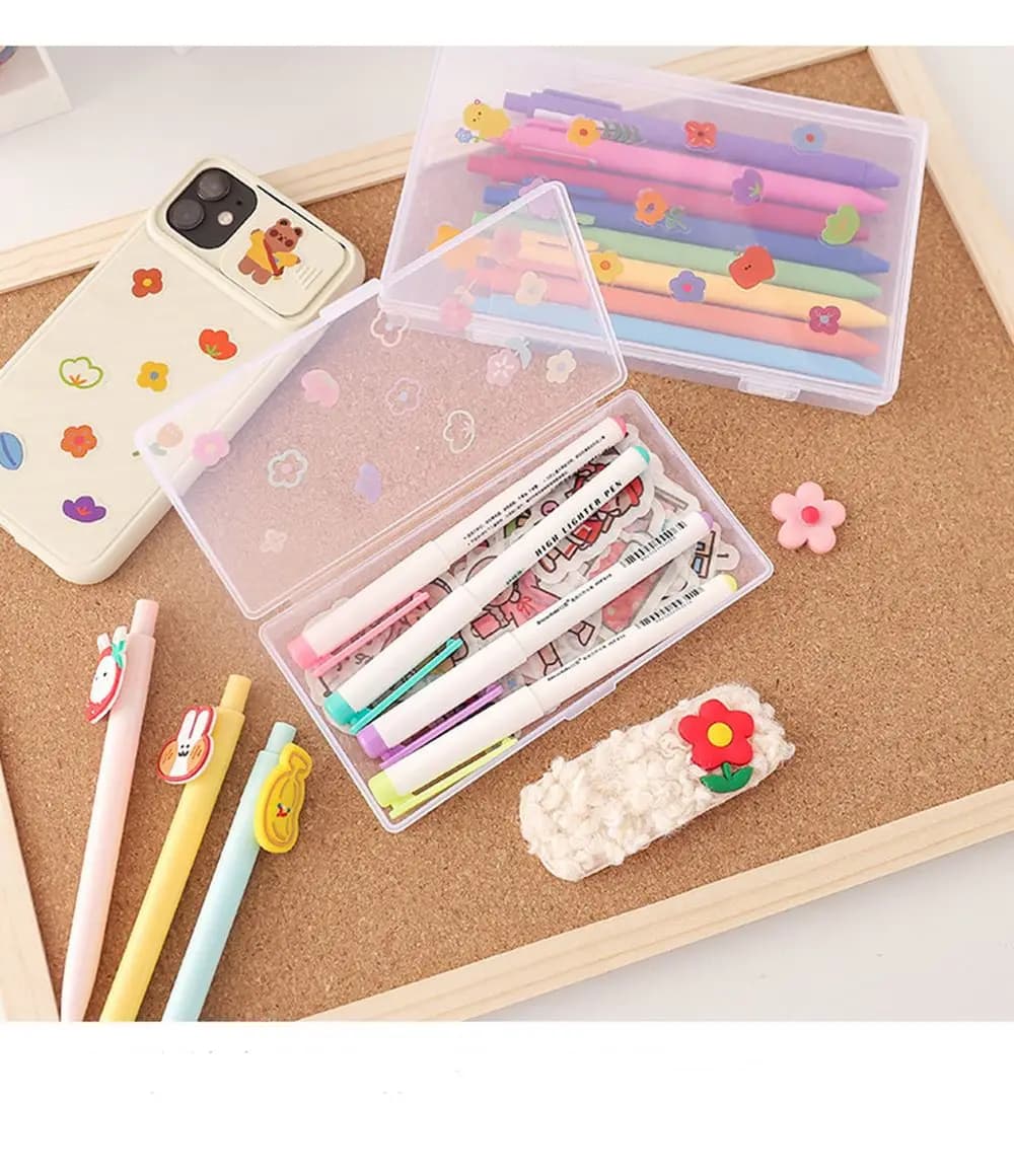 Materiale scolastico trasparente Scatola portaoggetti da scrivania Scatola portaoggetti Scatola per matite Organizzatore da tavolo in plastica
