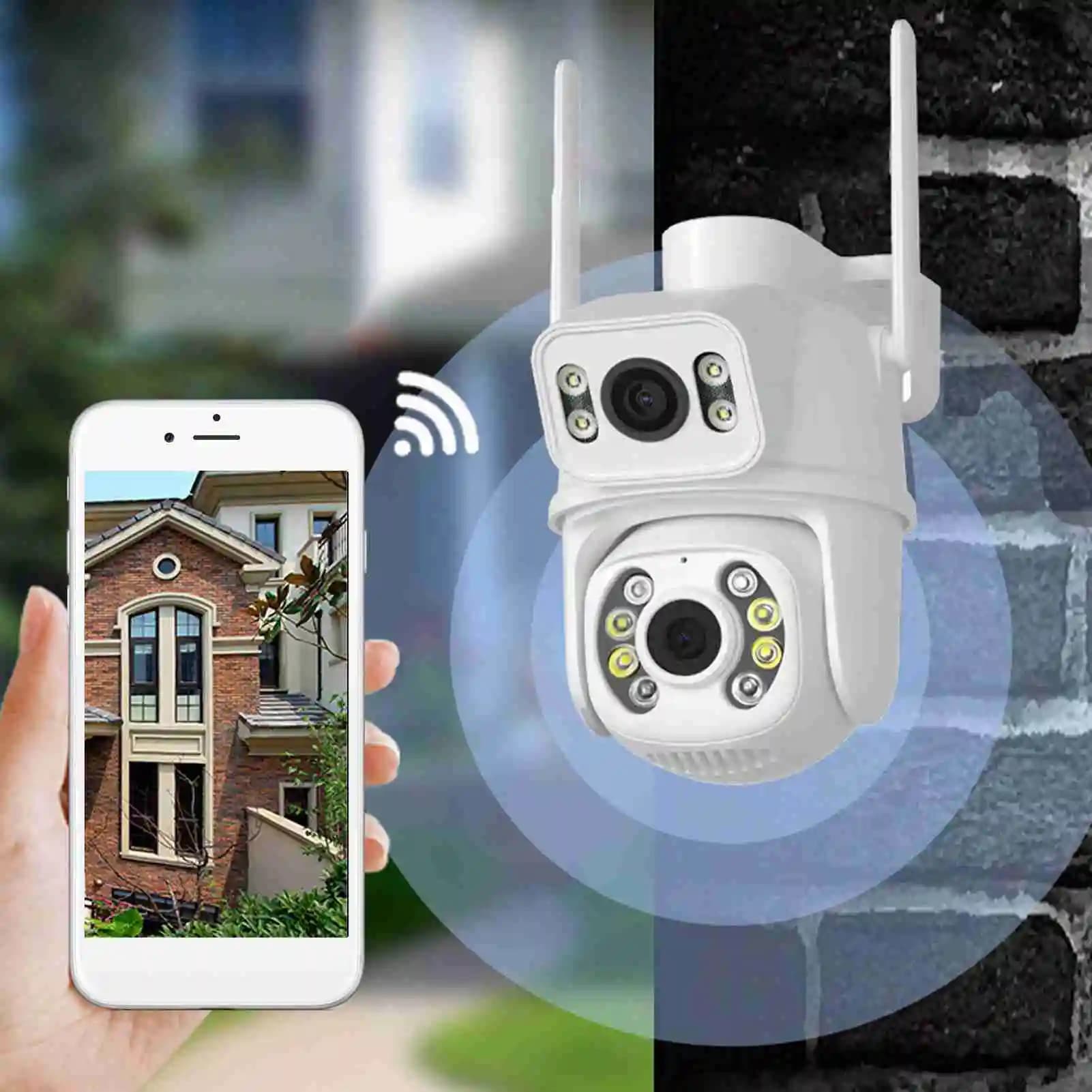 Wireless Camera with Motion Detection, Domestic Animal Camera, 6MP Dual Lenten WiFi Security Camera with HD Night Vision for Interior and Exterior