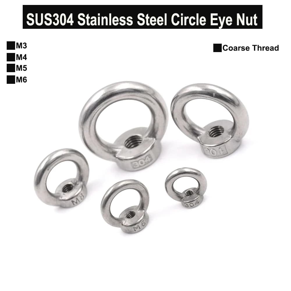 Yiqianyuan SUS304 Dadi ad anello per sollevamento marino in acciaio inossidabile con dado circolare per sollevamento di fune M3-M6 Forniture per barche hardware