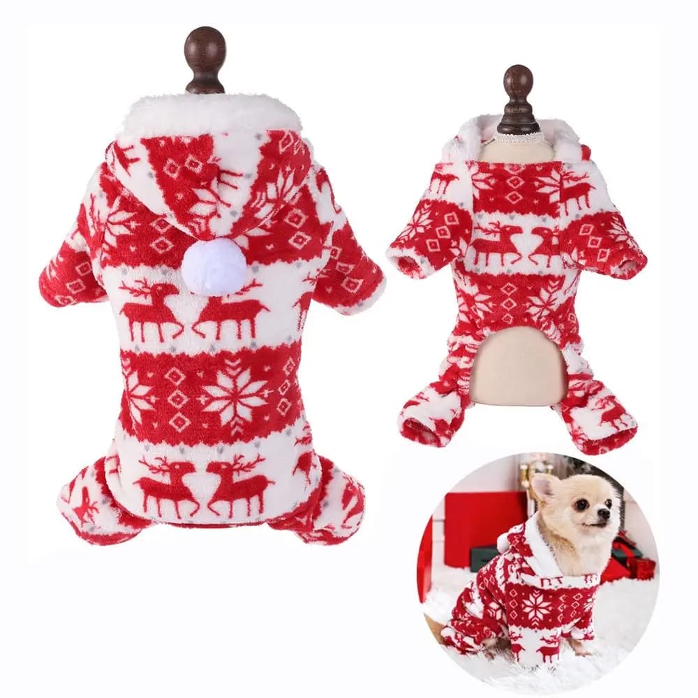 Cute Winter Warm Cat Dog Clothes Christmas Pet Pajamas Kitten Hoodie for Puppy