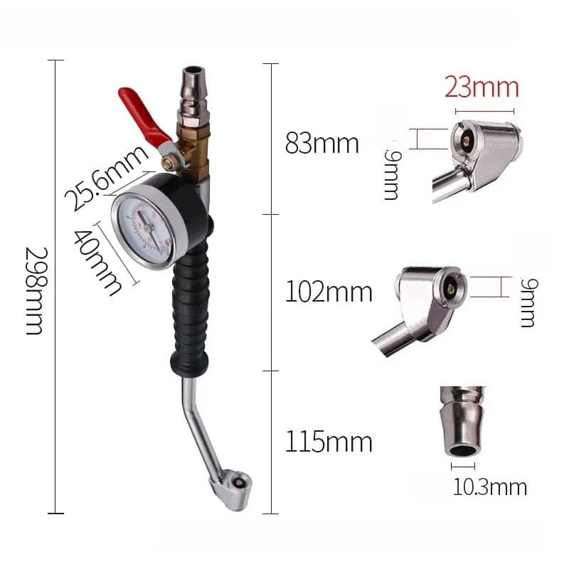 Manometro Gonfiatore Pneumatici 220PSI con Valvola per Auto, Furgoni e Bici - Compressore per Gonfiaggio Pneumatici e Calibratore di Pressione - Ricambi Auto