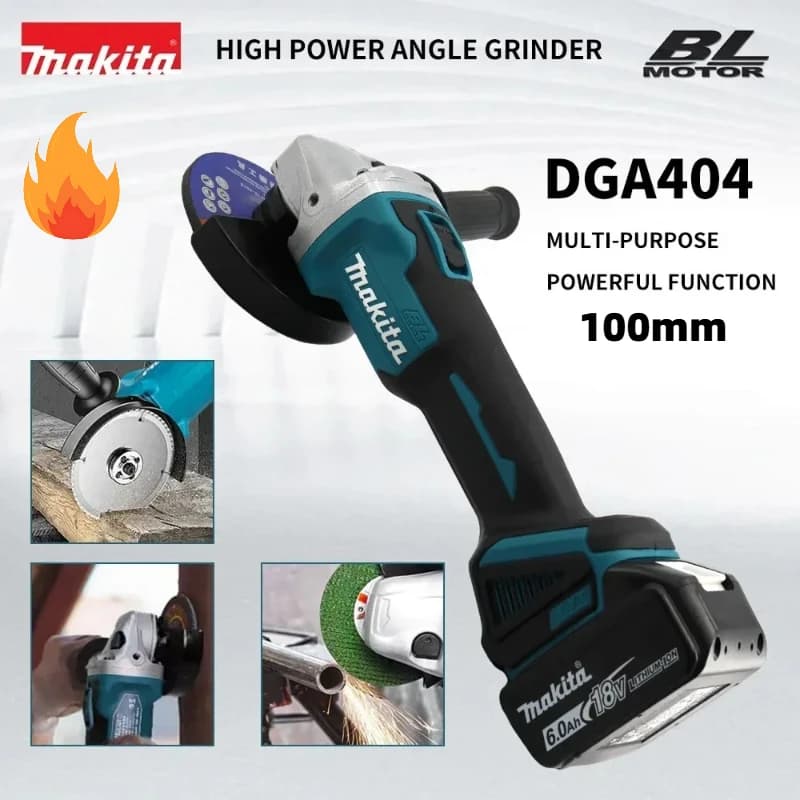 Smerigliatrice Angolare Elettrica Brushless Makita DGA404 100mm per Metallo e Legno, Utensile Elettrico Senza Fili per Levigatura, Lucidatura e Taglio