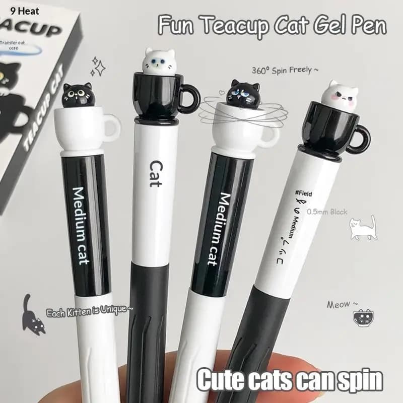 Penne Gel a Forma di Gatto in Offerta, 0.5mm, Divertenti Penne ad Asciugatura Rapida, Penne Creative Rotanti a Forma di Gatto per Scuola e Ufficio