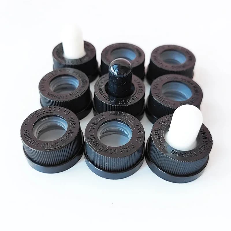100 Pz * 18mm 20mm 410 Collo Dimensioni A Prova Dei Bambini Presse Vite Contagocce Coperchi Per 5-100ml Oli Essenziali di Vetro Siero Bottiglie di Liquido