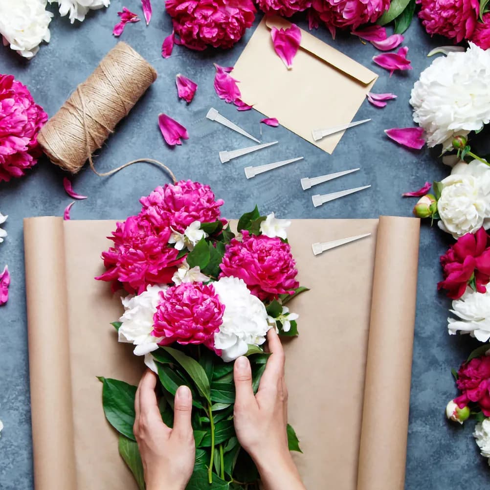 50 Pieces Support for Plastic Flower Stems with Roasted Edge and Lyscia Surface for Fresh and Artificial Flowers