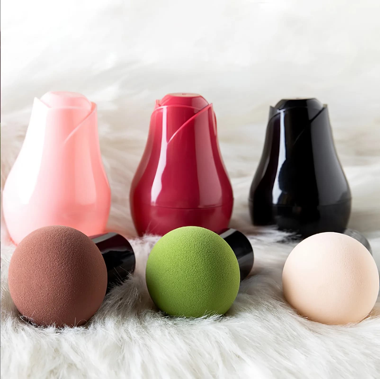 Set di 3 Spugne per Trucco a Forma di Fungo con Manico per Fondotinta, Correttore, Blush, Illuminante, Uso Umido e Asciutto, Non Assorbenti, in Silicone