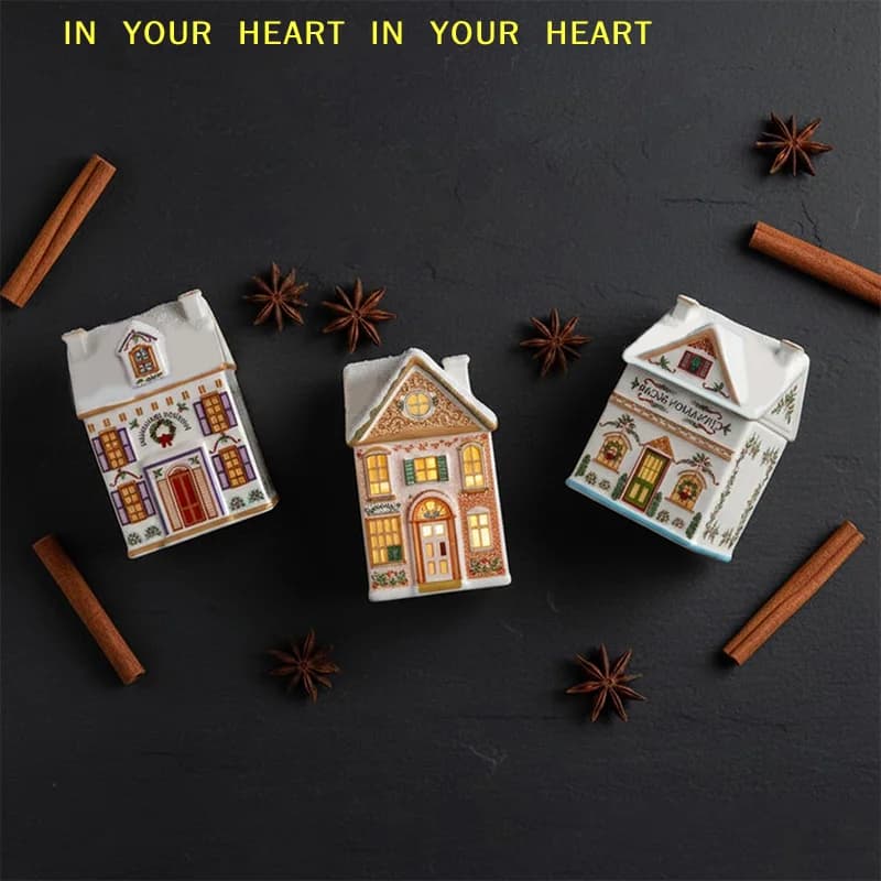 【X】Holiday Village Spice House Set, Mini Christmas Gingerbread Houses Jars, Festive Decor Kitchen Countertop Christmas Candle