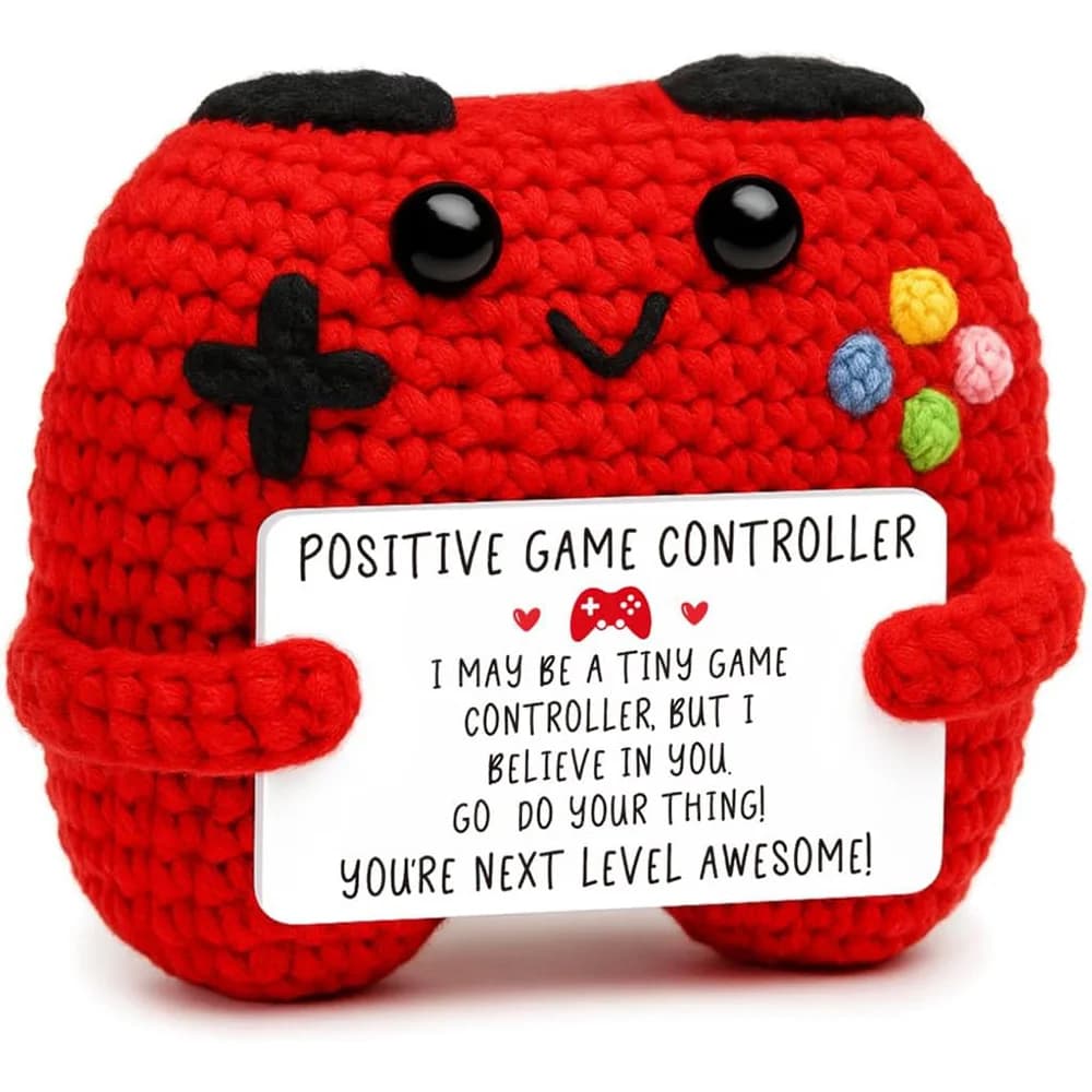 Supporto emotivo divertente Controller di gioco all'uncinetto positivo Bambola Decorazioni per la casa di Natale Ornamento per controller di gioco lavorato a maglia fatto a mano
