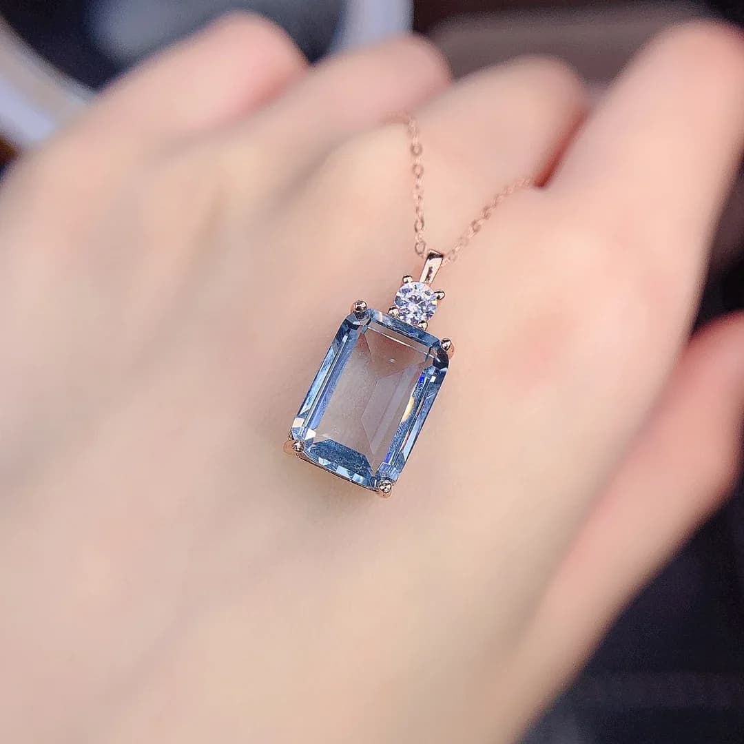 Collana da donna in argento 925 gioielli acquamarina naturale pietra preziosa azzurra pendente da donna pietra preziosa Spedizione gratuita