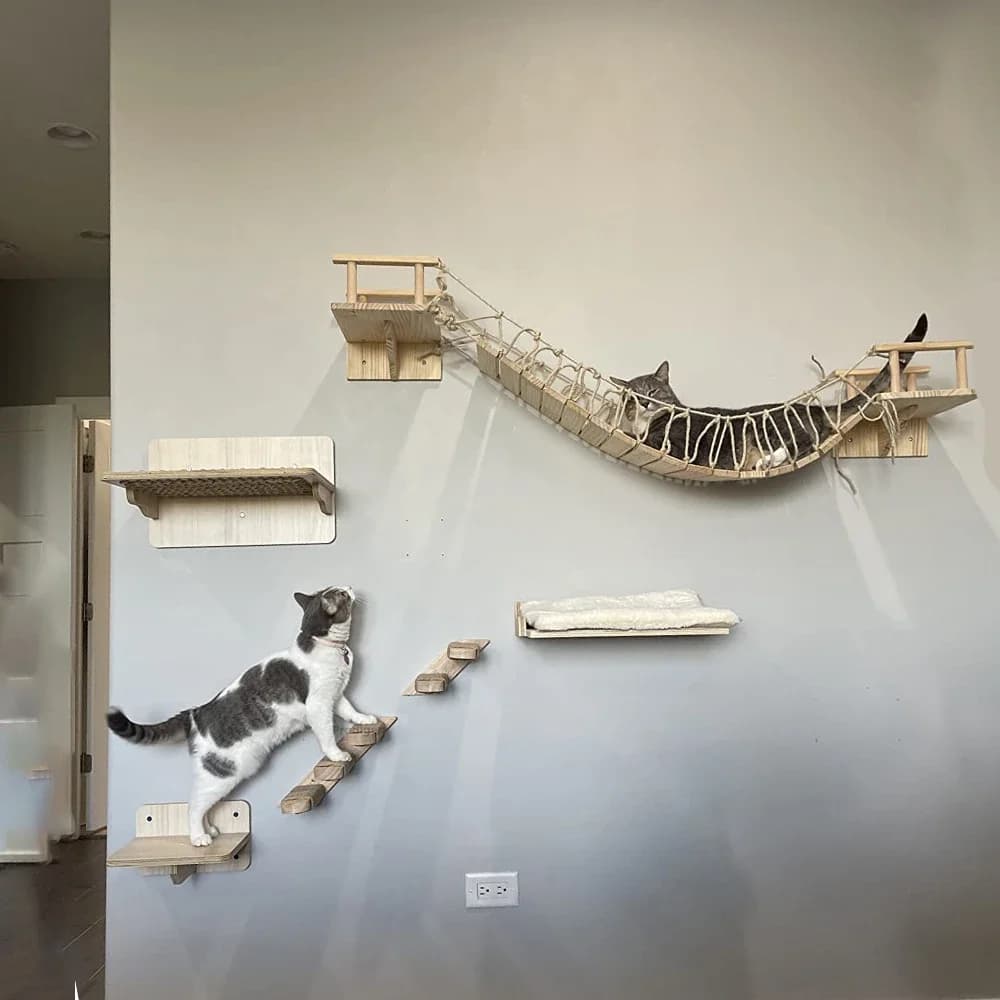 Climbing Shelves for Wall Mounted Cats Wood Furniture Tiragraffi Jumping Platform Rope Scale Sleeping and Playing Cat