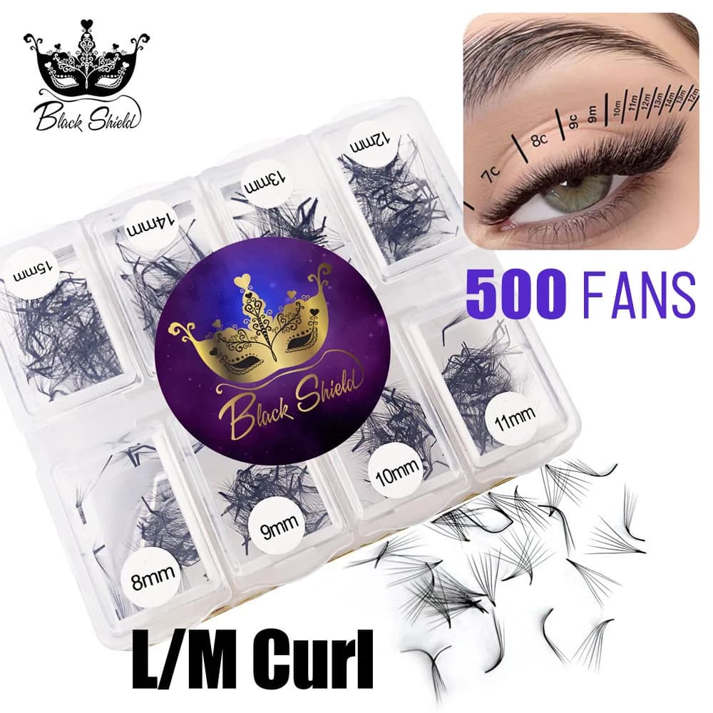 Extension ciglia volume premade 6D 10D L M, curvatura speciale, base sottile e appuntita, stelo sottile e stretto, effetto volume.