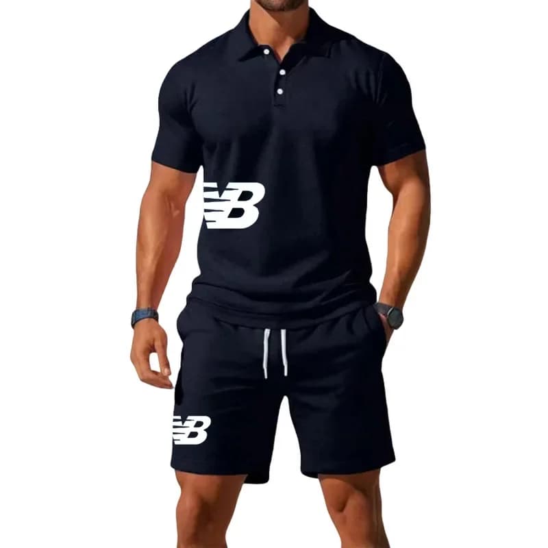 Polo a maniche corte estiva da uomo + set di pantaloncini Fastex - un completo a due pezzi alla moda, traspirante, casual e sportivo
