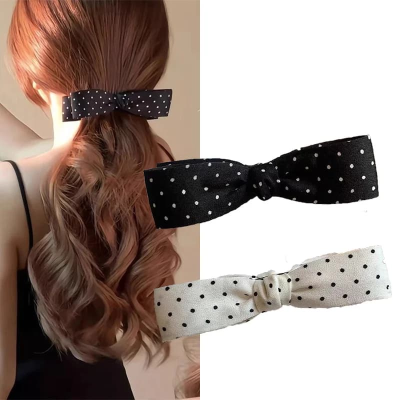 Fermaglio per capelli in tessuto a pois bianco e nero per donna, semplice ed elegante ​ ​ Fermaglio a banana per capelli alla moda per ragazza, accessori per capelli
