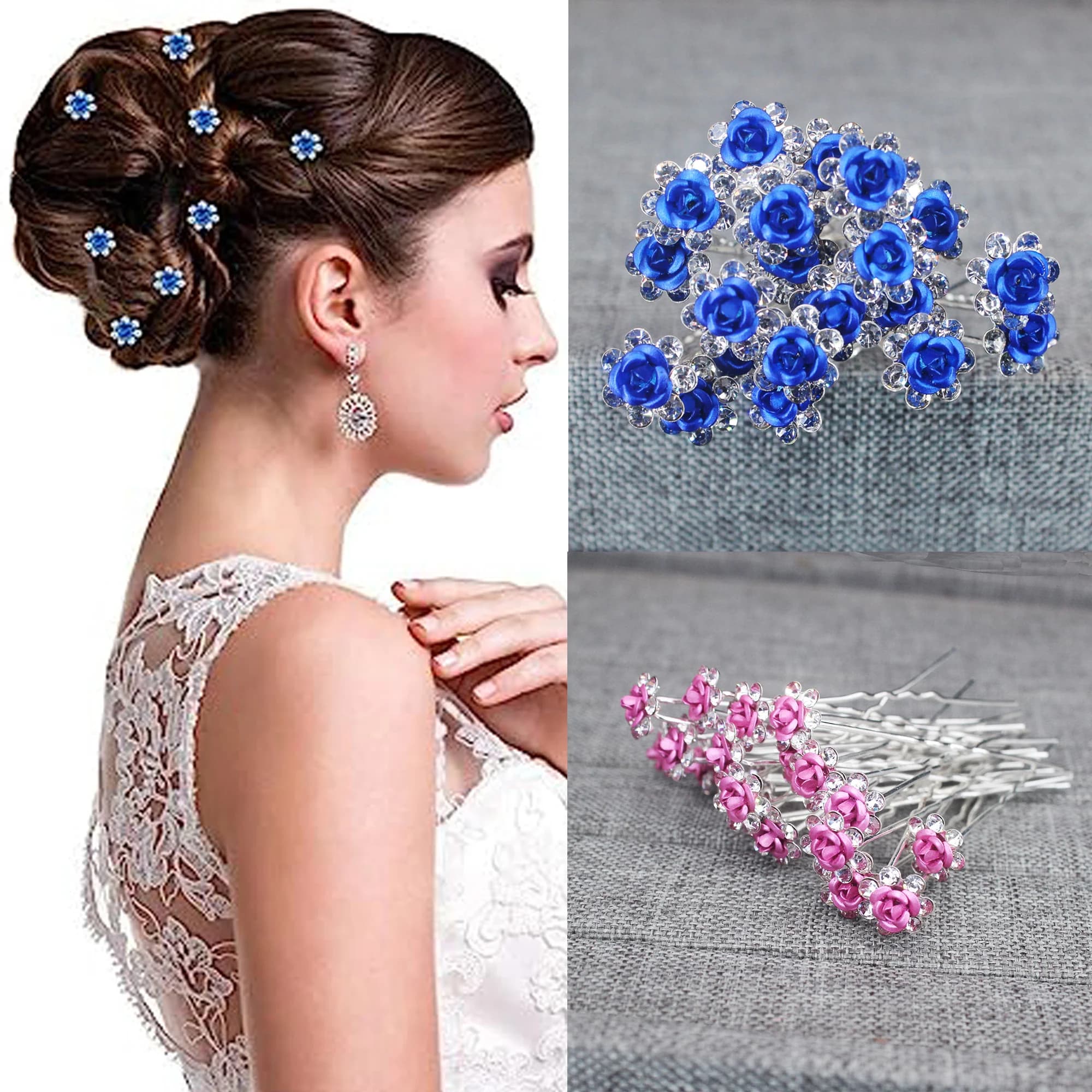 20 fermagli per capelli con strass a forma di rosa, fermagli per capelli in cristallo per matrimoni, feste, uso quotidiano, accessori per capelli da donna
