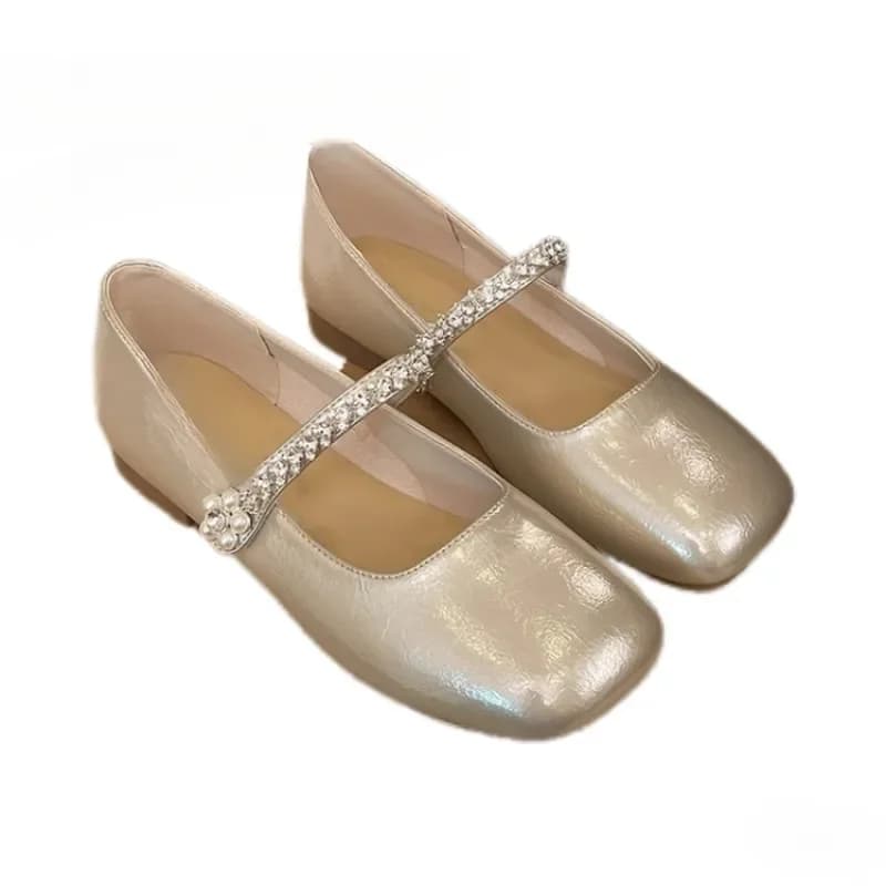 Scarpe basse Mary Jane da donna con punta quadrata, cinturino con strass, stile Gentle Evening Wind, scarpe versatili per pendolari