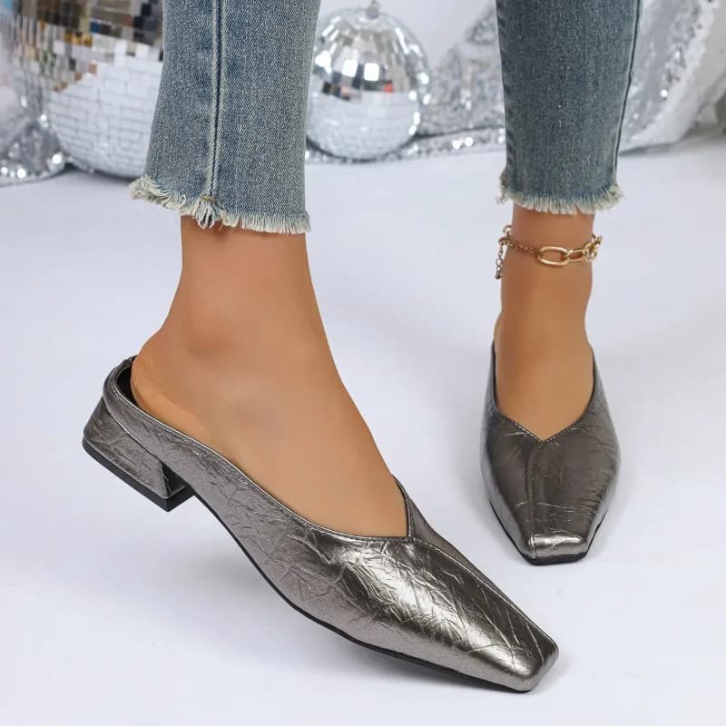 Sandali Donna con Tacco Medio e Punta Quadrata, Scarpe con Tacco Grosso, Ciabatte Eleganti da Designer, Collezione Estate 2026, Sandalias Mujer