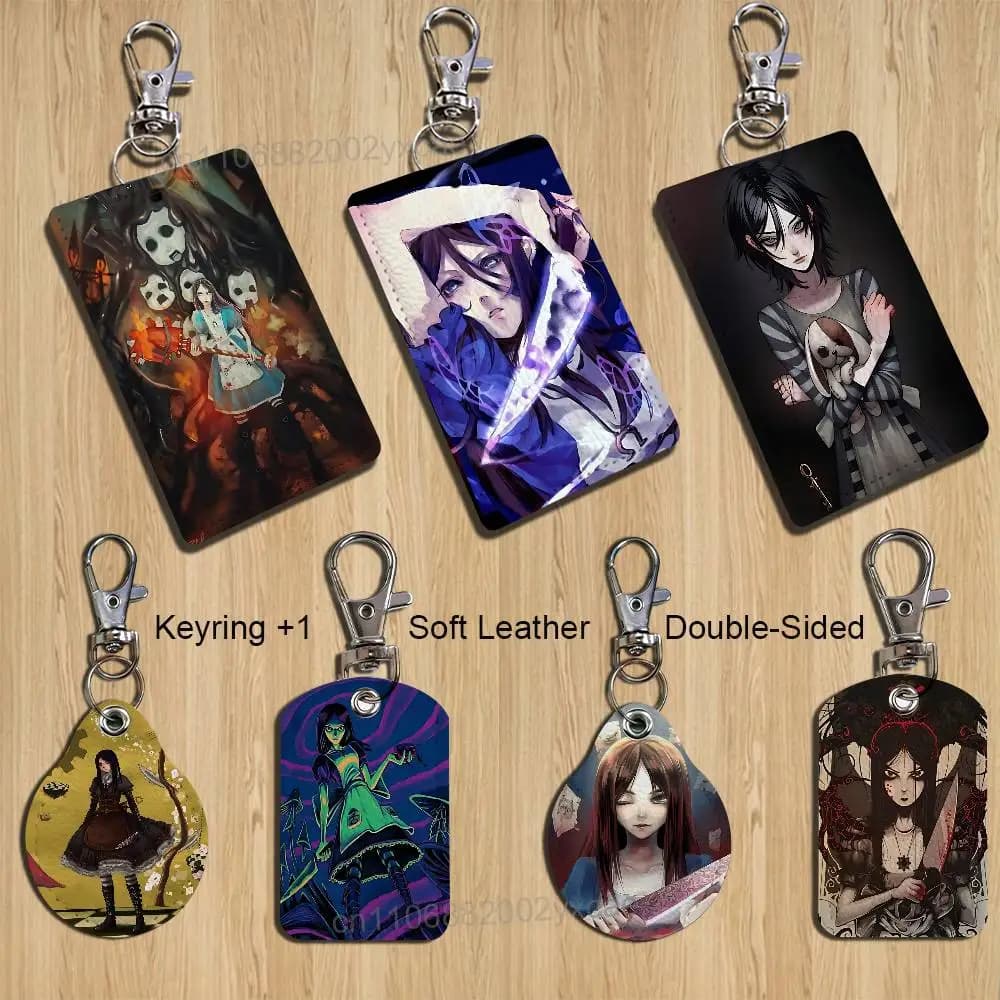 A-Alice Madness Returns Keychain, suitable for credit cards, transport cards, badges, wallets and cards with a textured pattern