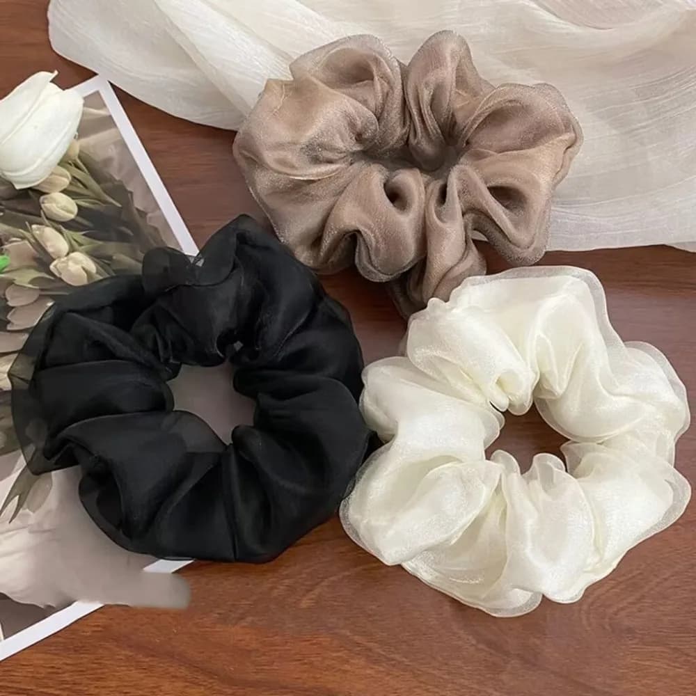 3 pezzi eleganti elastici in chiffon trasparente toni morbidi e voluminosi elastici per capelli perfetti stile minimalista aspetto quotidiano accessori chic