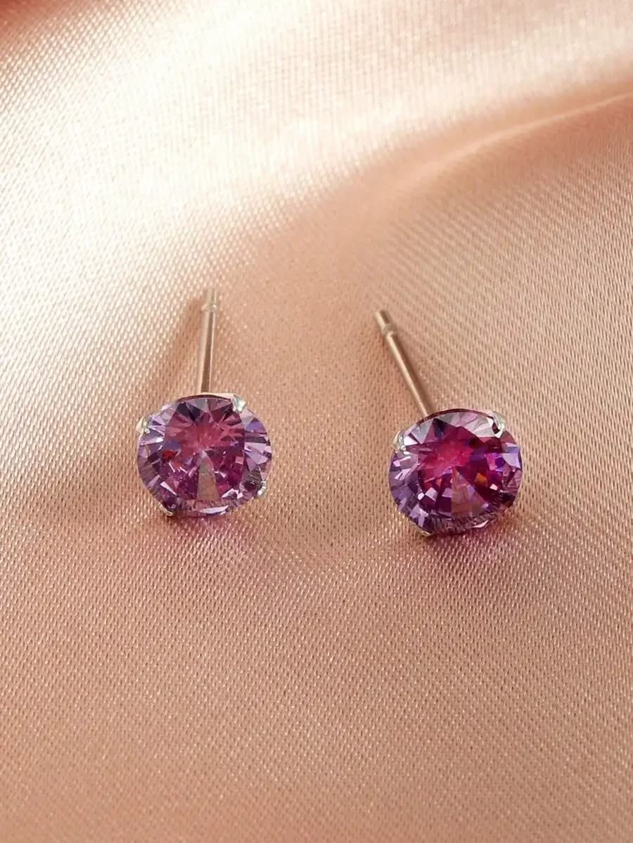 2pcs Purple Zirconia Stud Earrings For Women Fashion Jewelry Gift