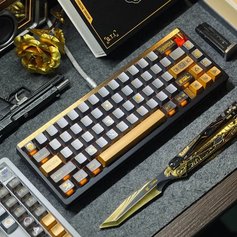 Golden Rose Custom Keyboard Caps Set with Metal Cherry Profile for PC for Game Mechanical Keyboard Accessories