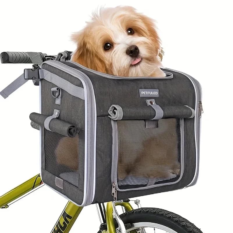 Cestino per Bicicletta per Cani o Gatti, Zaino Trasportino Espandibile Morbido con 4 Porte Apribili, Trasportino Pieghevole per Cani da Bicicletta