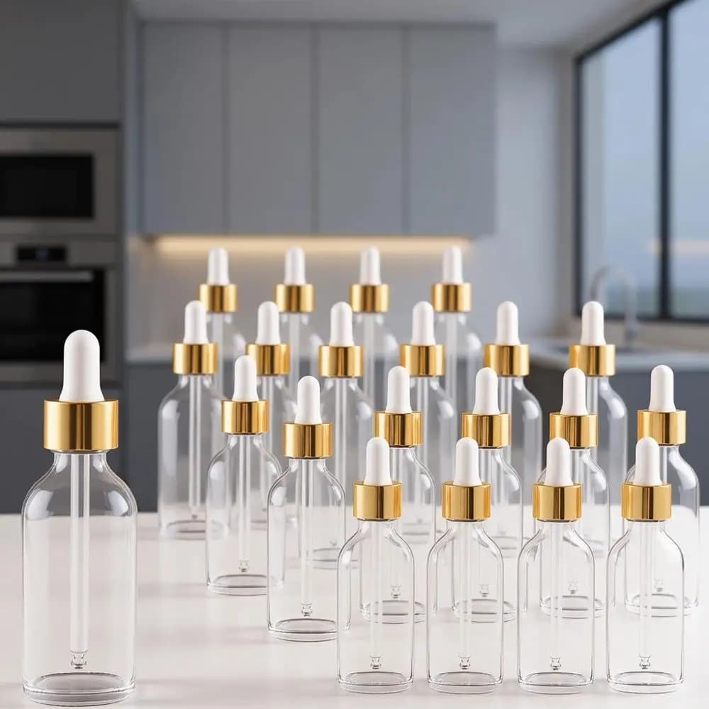 Confezione da 48 Flaconi Contagocce in Vetro Trasparente da 4oz con Contagocce Dorati per Oli Essenziali, Profumi e Collirio