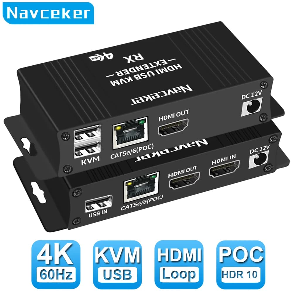 Navceker 4K 60Hz HDMI USB KVM Extender over Ethernet CAT6 RJ45 1080P 60 Meters Extender KVM Splitter HDMI for Mouse PC Keyboard