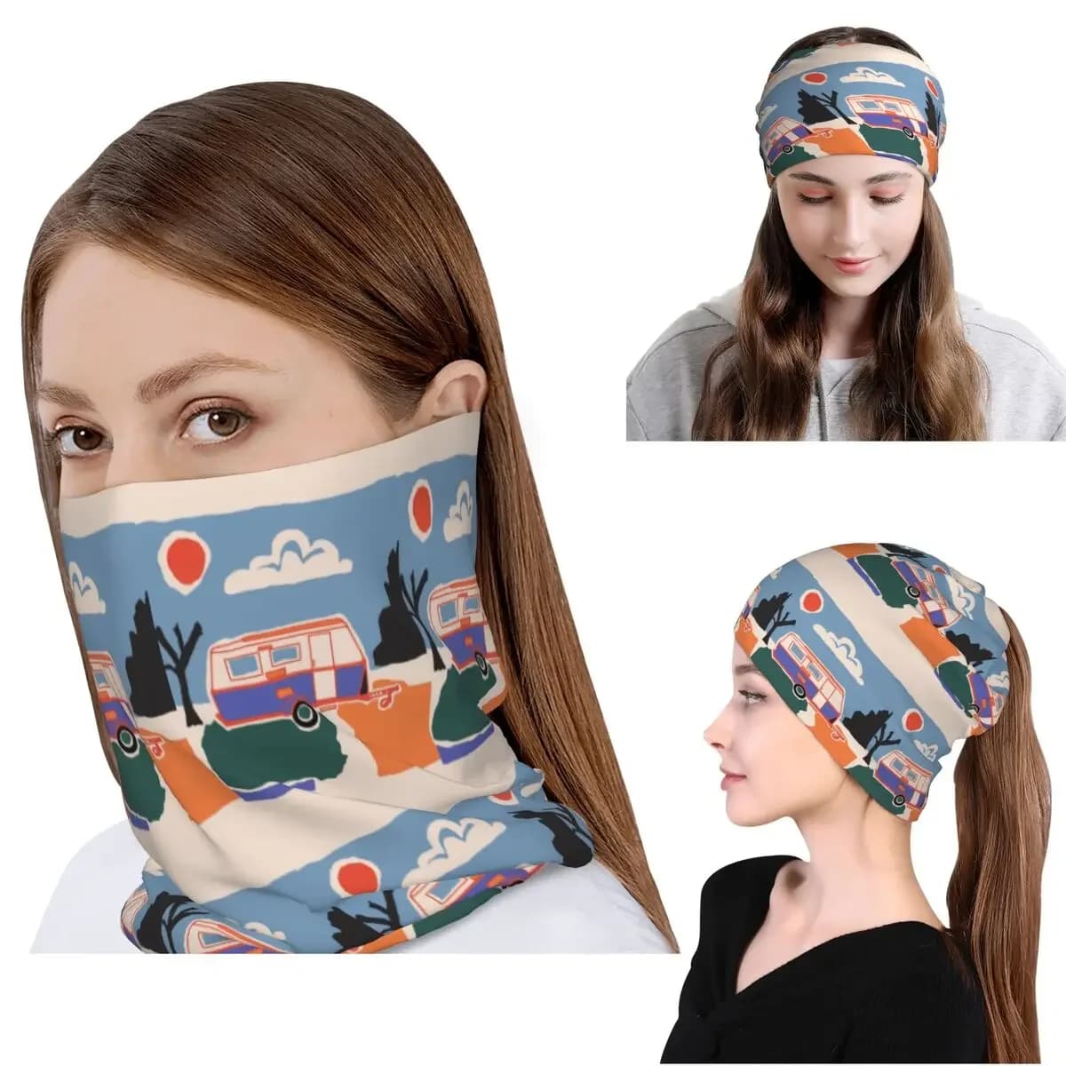 Retro Vintage Eriba Caravan Bandana Neck Cover Mask Scarf Multifunction Cycling Scarf Beanies Hat Unisex Adult All Season