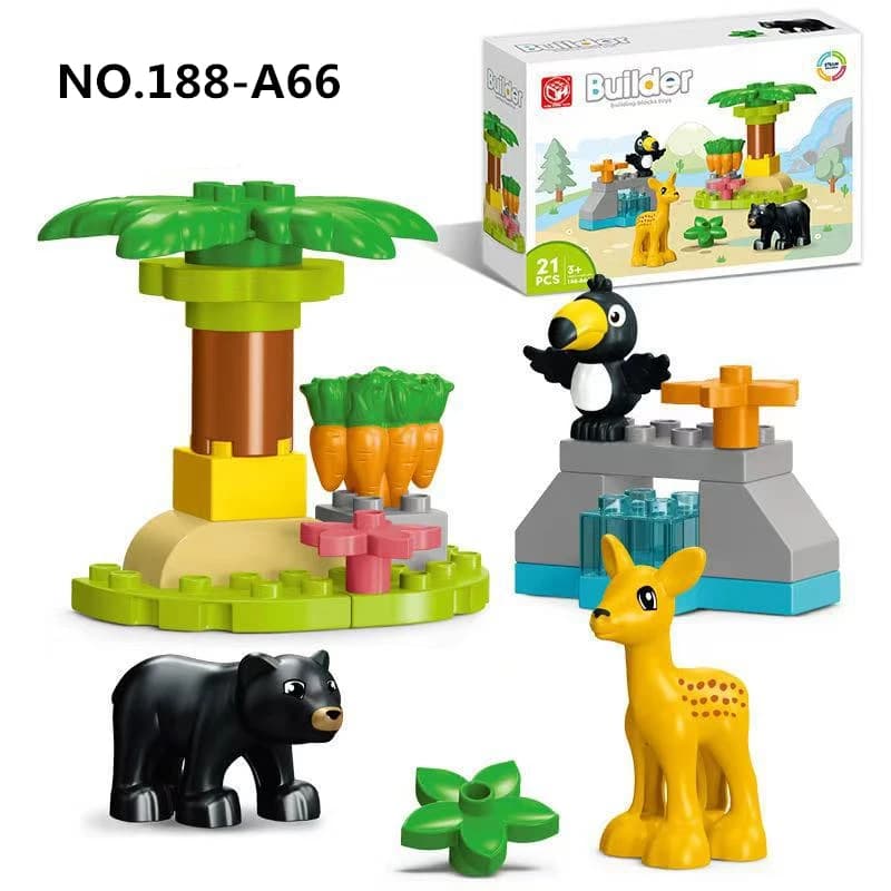 21pcs/set Creative Forest Animals Series Large Particle Building Blocks Early Education Puzzle Toys For Children Christmas Gifts