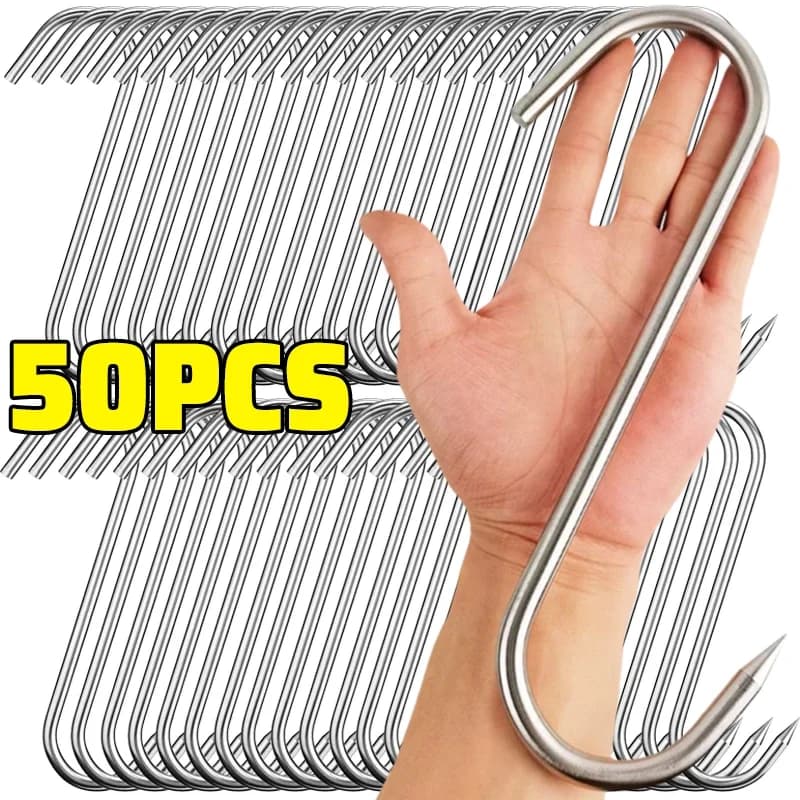 Ganci a S in acciaio inossidabile Punta affilata Cucina Appeso Gancio per carne Macellaio Negozio Grillling BBQ Polimerizzazione Salsiccia Pancetta Capannoni Gancio a forma di S
