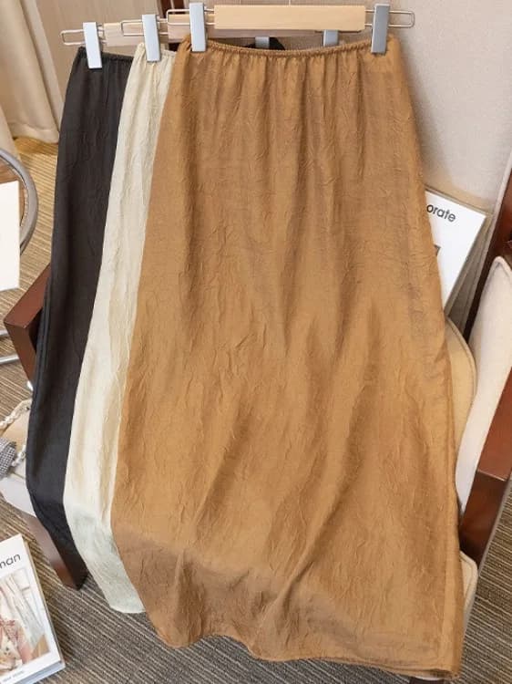 Gonna lunga estiva 2026 da donna taglie forti a vita alta, linea ad A, gamba dritta, casual, versatile, con elastico in vita e effetto modellante sui fianchi