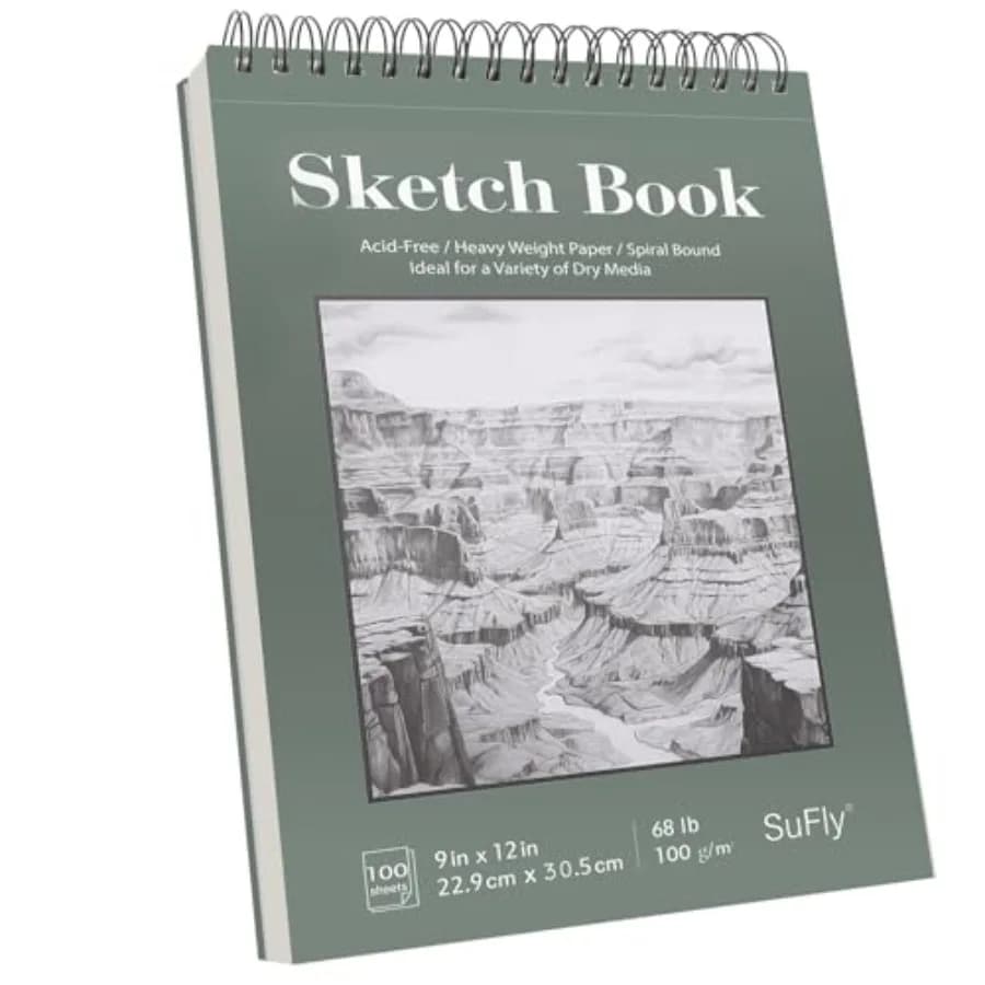 Sketch Book 9x12, Drawing Paper Pad-68lb/100gsm, Top Spiral Sketchbook Hardcover, 100 Sheets Sketch Pad for Classroom Art Suppl