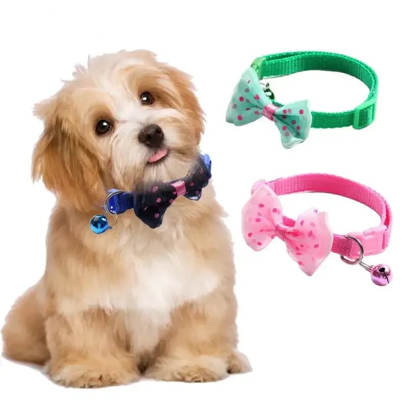 Collare per animali domestici regolabile Dorakitten Bow Decor Design a pois Collare per cani con campana carina Collare per gattini con fiocco Forniture per animali domestici Abbigliamento