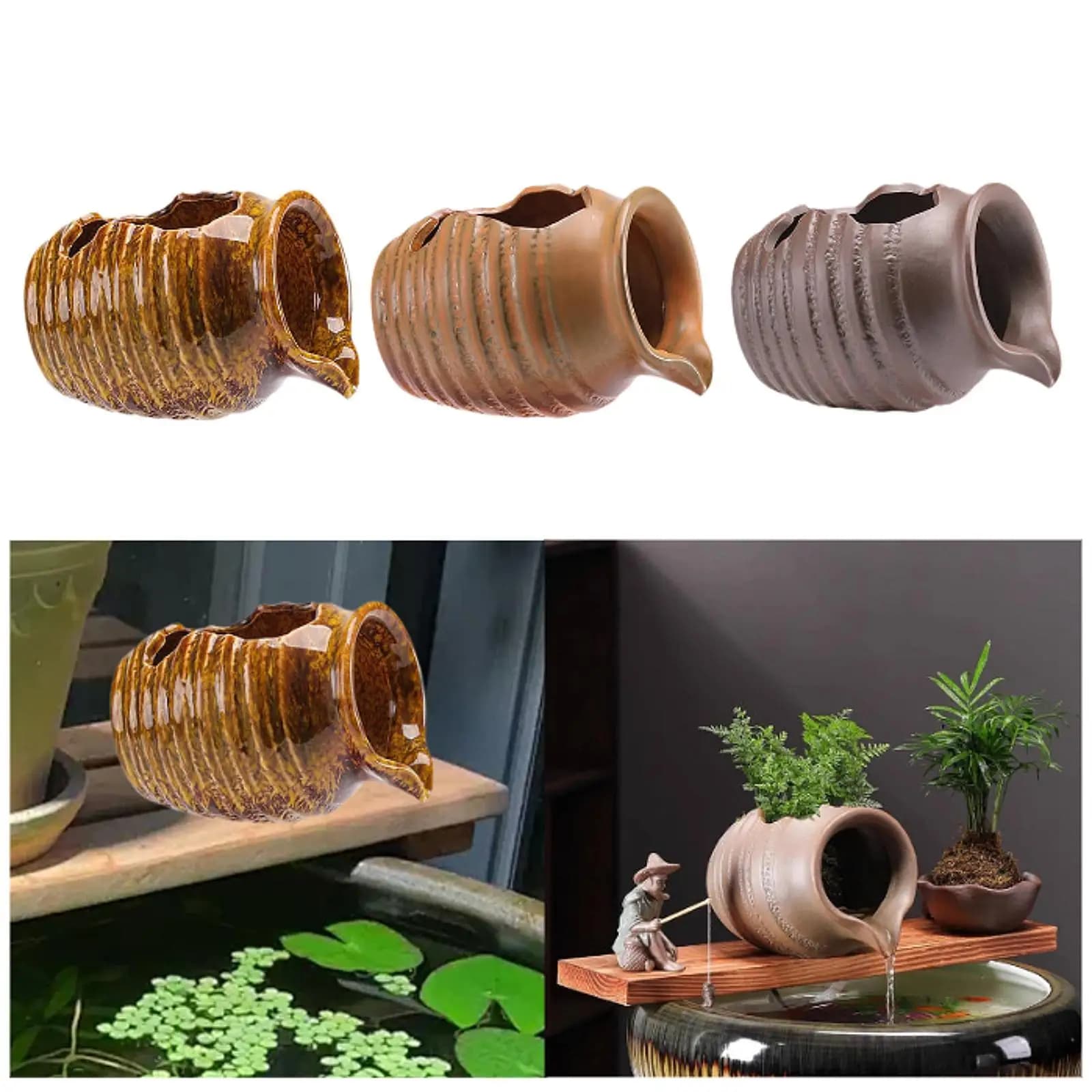Vaso per fontana in ceramica, vaso a cascata circolante, beccuccio per acqua, cascata paesaggistica