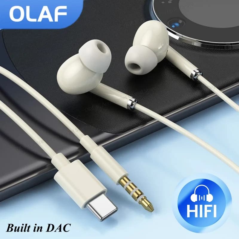 OLAF Auricolari cablati Type-C Vivavoce 3.5 mm in-ear cable Headphones with microphone Auricolari Headphones for iPhone 15 Samsung s22
