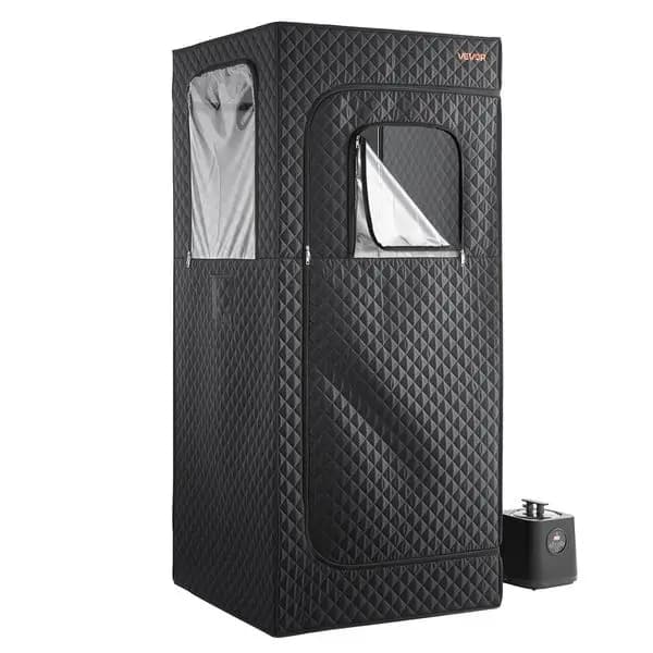 Sauna a vapore portatile aggiornata, tenda spa per tutto il corpo per 1 persona, vaporiera, sedia pieghevole, telecomando, scatola per oli essenziali, nero