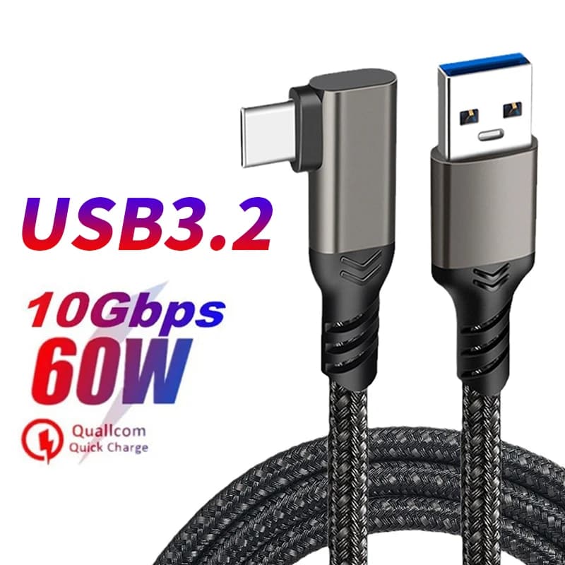Cavo USB 3.2 Gen 2 Gomito 10 Gbps Cavo USB A a USB C 60 W Ricarica rapida per Oculus Quest 1/2 Link Auricolare Trasferimento dati Accessorio VR