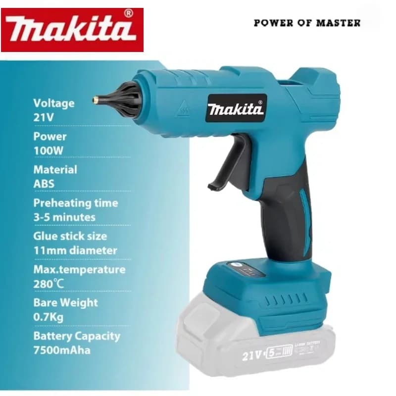 Pistola ad Aria Calda Makita Senza Fili, Elettrica, Portatile, per Colla a Caldo, Strumento Fai-da-Te, Saldatura a Caldo, con Ugello Anti-scottatura