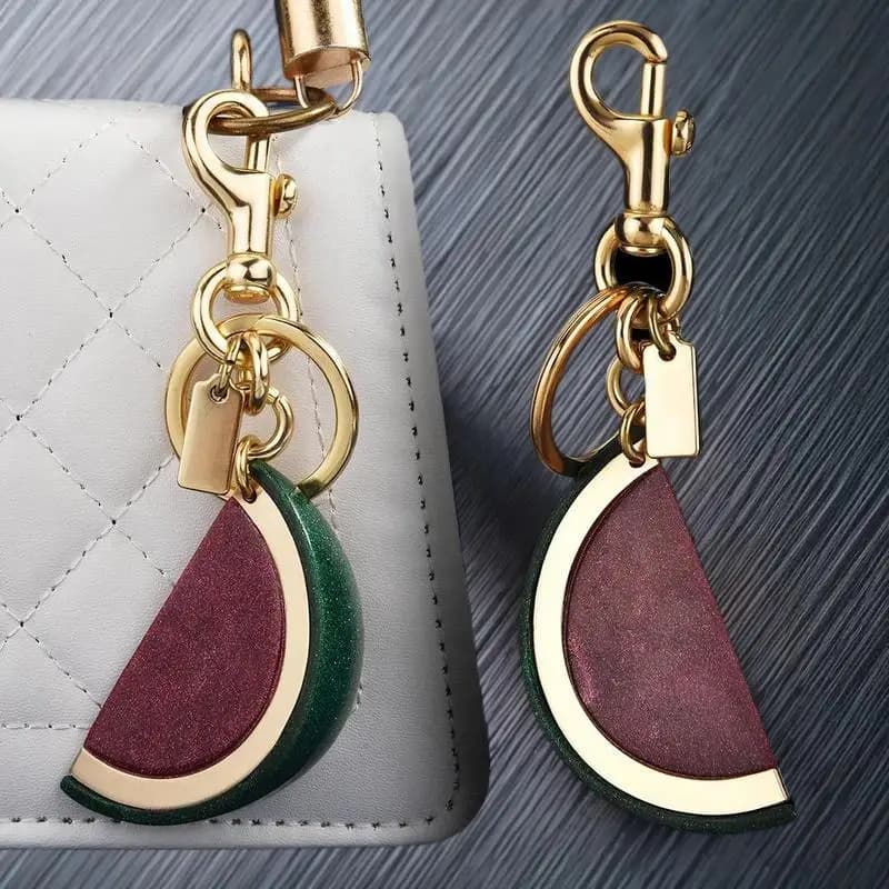 Keyring with watermelon shaped pendant, pretty and fashionable, for woman, decorative backpack accessory, gift idea.
