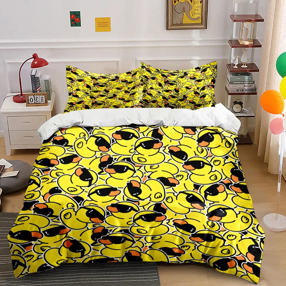 Yellow ducks wearing sunglasses Printed Duvet Cover Set 1 Duvet Cover+2 Pillowcase Multi Size Bedroom Bedding Decor Luxury gifts